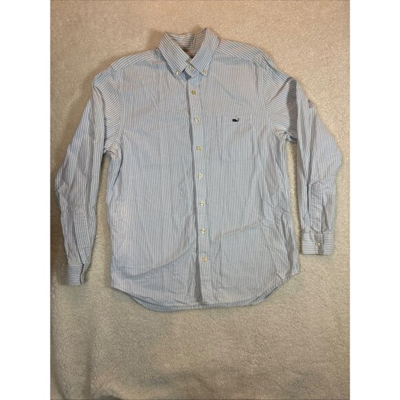 Vineyard Vines Mens Button-Down Shirt Blue & White Striped Cotton Long Sleeve M - Picture 1 of 11